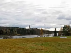 Vindeln church spire in distance