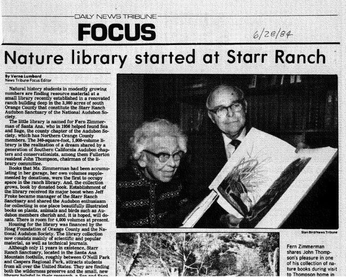 1984 Fern Zimmerman Starr Ranch Library